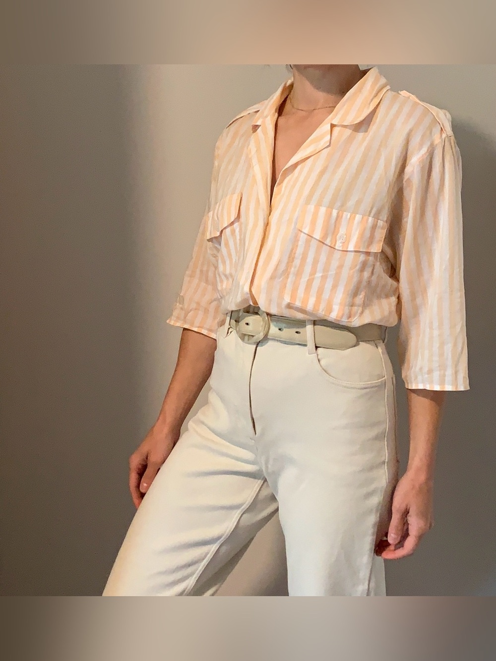 Jones New York Peach and White Striped Blouse